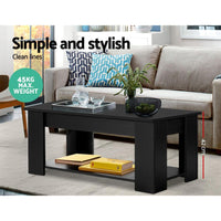 Artiss Lift Up Top Coffee Table Storage Shelf Black Kings Warehouse 