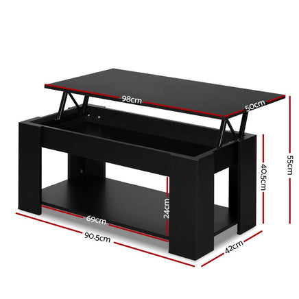 Artiss Lift Up Top Coffee Table Storage Shelf Black Kings Warehouse 