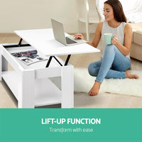 Artiss Lift Up Top Mechanical Coffee Table - White Kings Warehouse 