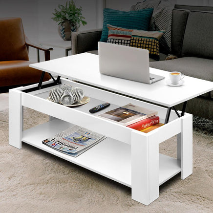 Artiss Lift Up Top Mechanical Coffee Table - White Kings Warehouse 