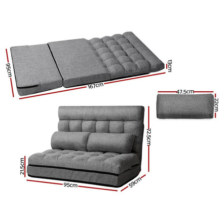 Artiss Lounge Sofa Bed 2-seater Floor Folding Fabric Grey Living Room Kings Warehouse 