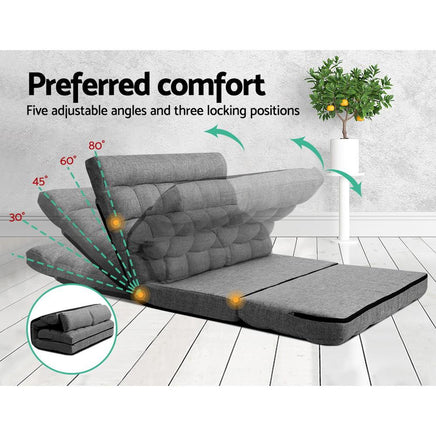 Artiss Lounge Sofa Bed 2-seater Floor Folding Fabric Grey Living Room Kings Warehouse 