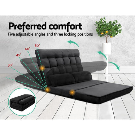 Artiss Lounge Sofa Bed 2-seater Floor Folding Suede Charcoal Living Room Kings Warehouse 