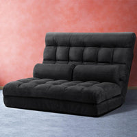 Artiss Lounge Sofa Bed 2-seater Floor Folding Suede Charcoal Living Room Kings Warehouse 