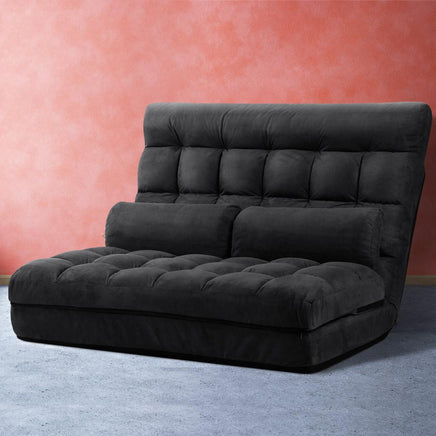 Artiss Lounge Sofa Bed 2-seater Floor Folding Suede Charcoal Living Room Kings Warehouse 
