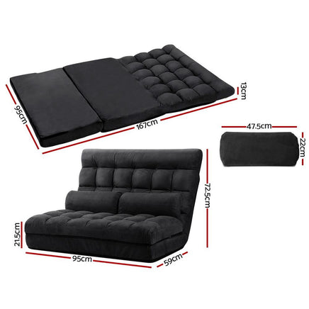 Artiss Lounge Sofa Bed 2-seater Floor Folding Suede Charcoal Living Room Kings Warehouse 