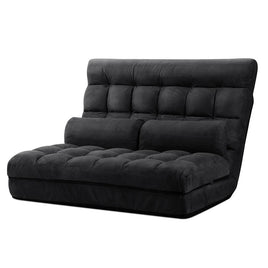 Artiss Lounge Sofa Bed 2-seater Floor Folding Suede Charcoal Living Room Kings Warehouse 