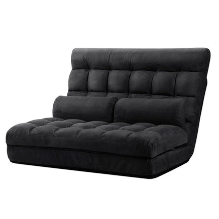 Artiss Lounge Sofa Bed 2-seater Floor Folding Suede Charcoal Living Room Kings Warehouse 