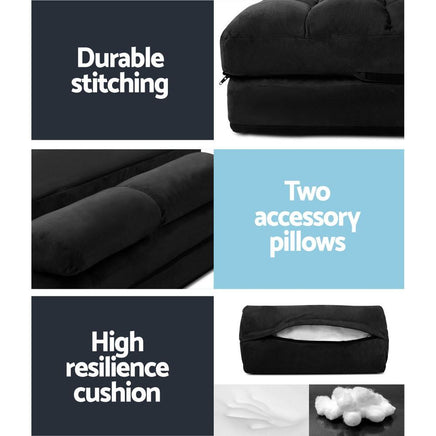 Artiss Lounge Sofa Bed 2-seater Floor Folding Suede Charcoal Living Room Kings Warehouse 