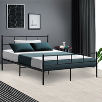 Artiss Metal Bed Frame Double Size Platform Foundation Mattress Base SOL Black bedroom furniture Kings Warehouse 