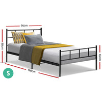 Artiss Metal Bed Frame Single Size Platform Foundation Mattress Base SOL Black Kings Warehouse 