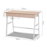 Artiss Metal Desk with Drawer - White with Oak Top Artiss Kings Warehouse 