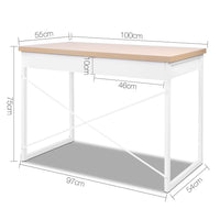 Artiss Metal Desk with Drawer - White with Wooden Top Artiss Kings Warehouse 