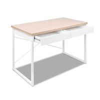 Artiss Metal Desk with Drawer - White with Wooden Top Artiss Kings Warehouse 