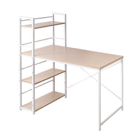 Artiss Metal Desk with Shelves - White with Oak Top Office Supplies Kings Warehouse 