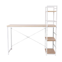 Artiss Metal Desk with Shelves - White with Oak Top Office Supplies Kings Warehouse 