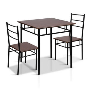 Artiss Metal Table and Chairs - Walnut & Black Kings Warehouse 