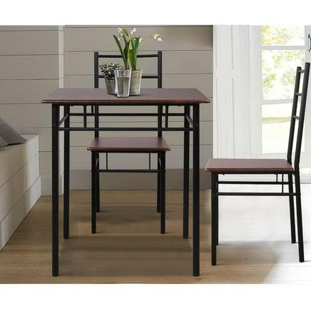 Artiss Metal Table and Chairs - Walnut & Black Kings Warehouse 