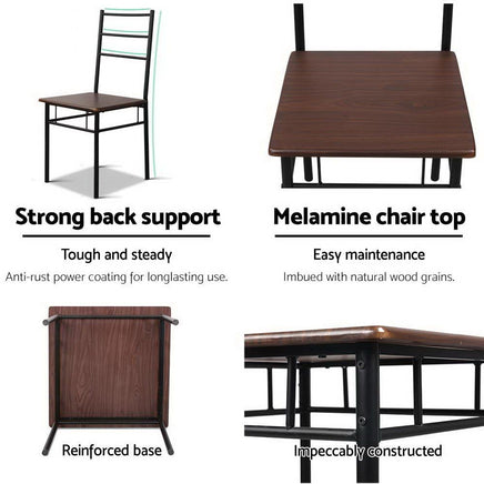 Artiss Metal Table and Chairs - Walnut & Black Kings Warehouse 