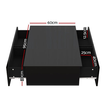 Artiss Modern Coffee Table 4 Storage Drawers High Gloss Living Room Furniture Black Kings Warehouse 