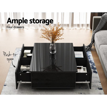 Artiss Modern Coffee Table 4 Storage Drawers High Gloss Living Room Furniture Black Kings Warehouse 