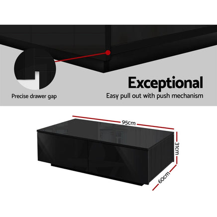 Artiss Modern Coffee Table 4 Storage Drawers High Gloss Living Room Furniture Black Kings Warehouse 