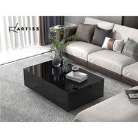 Artiss Modern Coffee Table 4 Storage Drawers High Gloss Living Room Furniture Black Kings Warehouse 