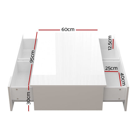 Artiss Modern Coffee Table 4 Storage Drawers High Gloss Living Room Furniture White Kings Warehouse 