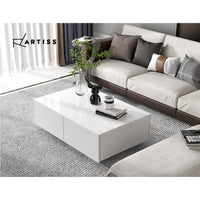 Artiss Modern Coffee Table 4 Storage Drawers High Gloss Living Room Furniture White Kings Warehouse 