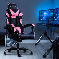 Artiss Office Chair Gaming Chair Computer Chairs Recliner PU Leather Seat Armrest Black Pink Artiss Kings Warehouse 