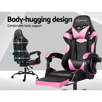 Artiss Office Chair Gaming Chair Computer Chairs Recliner PU Leather Seat Armrest Footrest Black Pink Artiss Kings Warehouse 