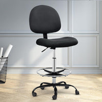 Artiss Office Chair Veer Drafting Stool Fabric Chairs Black Kings Warehouse 