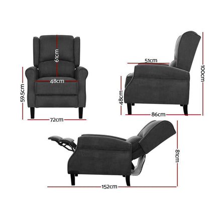 Artiss Recliner Chair Adjustable Sofa Lounge Soft Suede Armchair Couch Charcoal Bar Stools & Chairs Kings Warehouse 