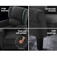 Artiss Recliner Chair Adjustable Sofa Lounge Soft Suede Armchair Couch Charcoal Bar Stools & Chairs Kings Warehouse 