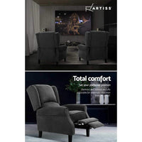 Artiss Recliner Chair Adjustable Sofa Lounge Soft Suede Armchair Couch Charcoal Bar Stools & Chairs Kings Warehouse 