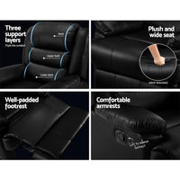 Artiss Recliner Chair Armchair Luxury Single Lounge Sofa Couch Leather Black Furniture > Bar Stools & Chairs Kings Warehouse 