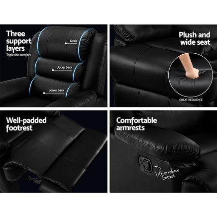 Artiss Recliner Chair Armchair Luxury Single Lounge Sofa Couch Leather Black Furniture > Bar Stools & Chairs Kings Warehouse 
