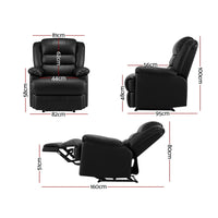Artiss Recliner Chair Armchair Luxury Single Lounge Sofa Couch Leather Black Furniture > Bar Stools & Chairs Kings Warehouse 