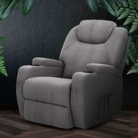 Artiss Recliner Chair Electric Massage Chairs Heated Lounge Sofa Fabric Grey Health & Beauty > Massage Kings Warehouse 