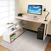 Artiss Rotary Corner Desk with Bookshelf - Brown & White Office Kings Warehouse 