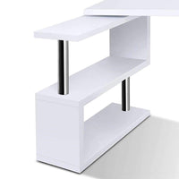 Artiss Rotary Corner Desk with Bookshelf - White Kings Warehouse 