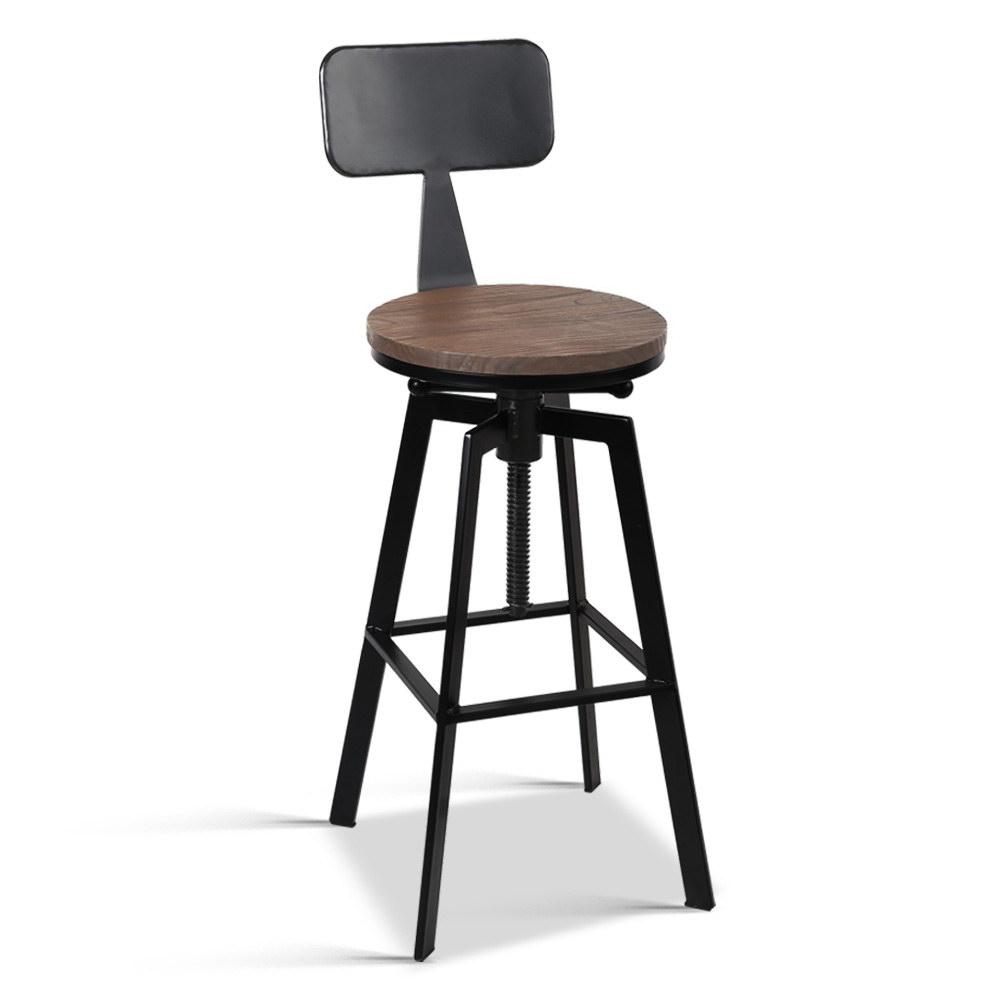Artiss Rustic Industrial Style Metal Bar Stool - Black and Wood Bar Stools & Chairs Kings Warehouse 