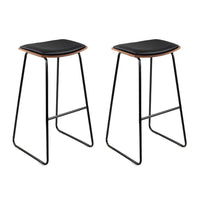 Artiss Set of 2 Backless PU Leather Bar Stools - Black and Wood Bar Stools & Chairs Kings Warehouse 