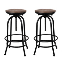 Artiss Set of 2 Bar Stool Industrial Round Seat Wood Metal - Black and Brown Bar Stools & Chairs Kings Warehouse 