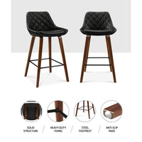 Artiss Set of 2 Bar Stools Bentwood PU Leather Diamond Pleat - Black Bar Stools & Chairs Kings Warehouse 