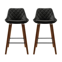 Artiss Set of 2 Bar Stools Bentwood PU Leather Diamond Pleat - Black Bar Stools & Chairs Kings Warehouse 