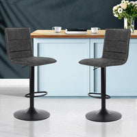 Artiss Set of 2 Bar Stools PU Leather Smooth Line Style - Grey and Black Bar Stools & Chairs Kings Warehouse 