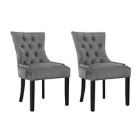 Kings Set of 2 Dining Chairs French Provincial Retro Chair Wooden Velvet Fabric Grey