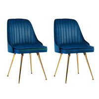 Kings Set of 2 Dining Chairs Retro Chair Cafe Kitchen Modern Metal Legs Velvet Blue