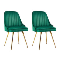 Kings Set of 2 Dining Chairs Retro Chair Cafe Kitchen Modern Metal Legs Velvet Green